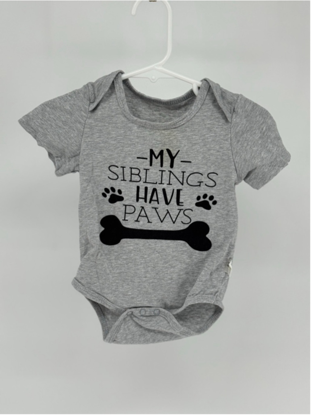 Baby Bodysuit "My Siblings Have Paws" 0-3 Months Gray Black